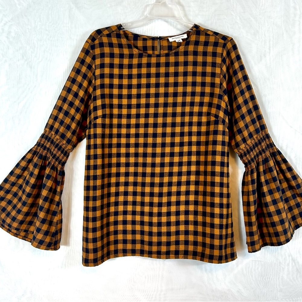 Women’s Cotton Flannel Beach Lunch Lounge Boho Plaid Top / Sz Medium